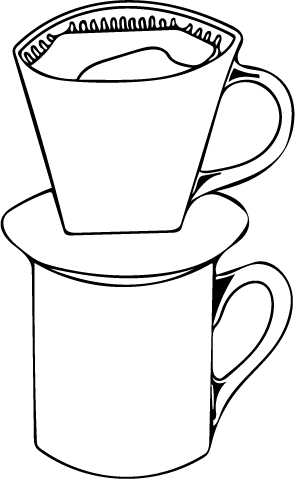 Hand-drawn illustration of a pour over coffee brewer