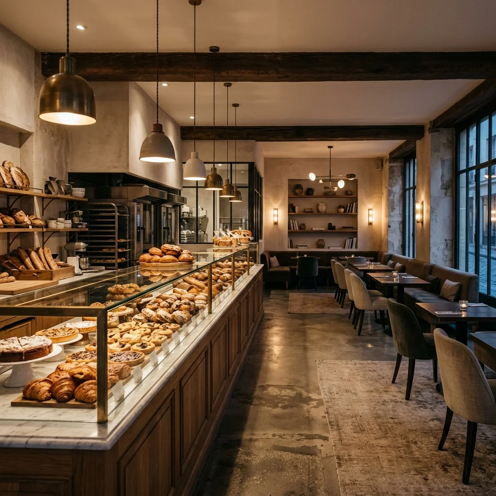 Luxurious artisan bakery and restaurant interior